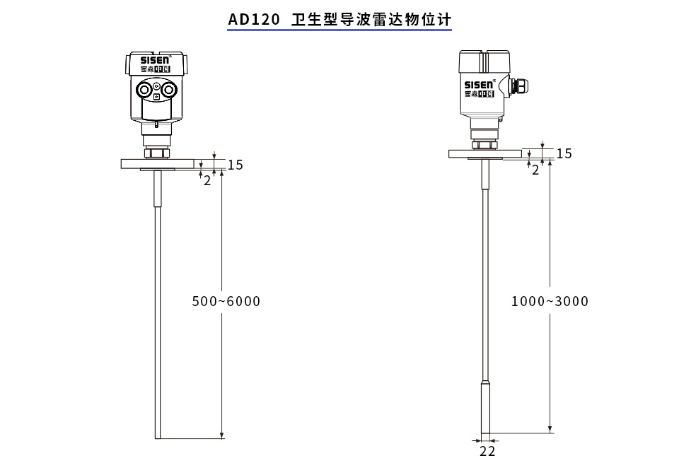 AD120衛生型導波雷達物位計產(chǎn)品尺寸
